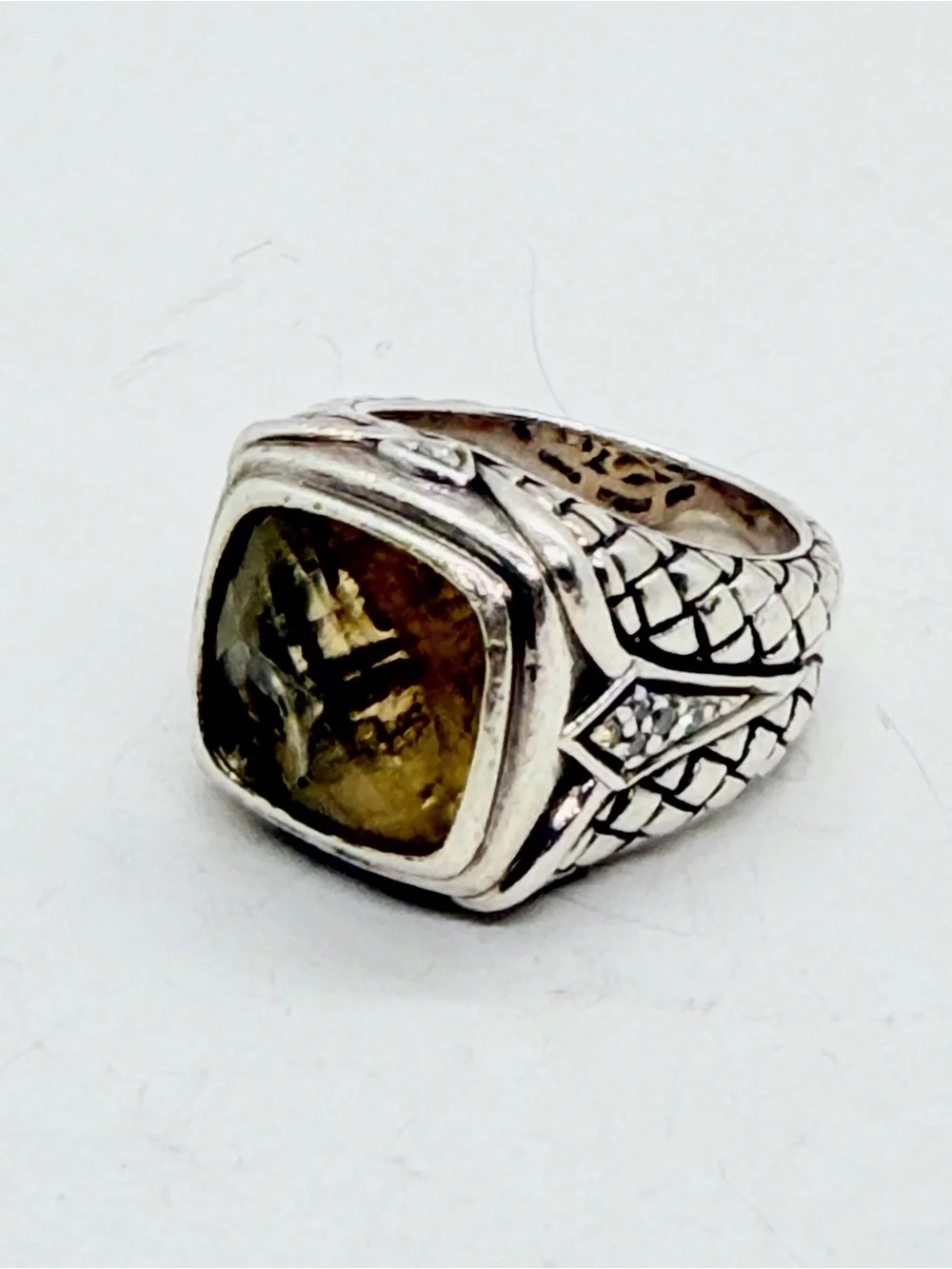 Scott Kay Sterling Silver Smoky Quartz & Diamond Accent Woven Ring 7 AS IS See P